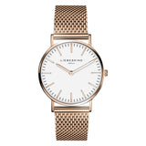 Liebeskind Berlin Armbanduhr mit roségoldenen Indizes, roségoldenem Gehäuse und roségoldenem Meshband; Produktbild