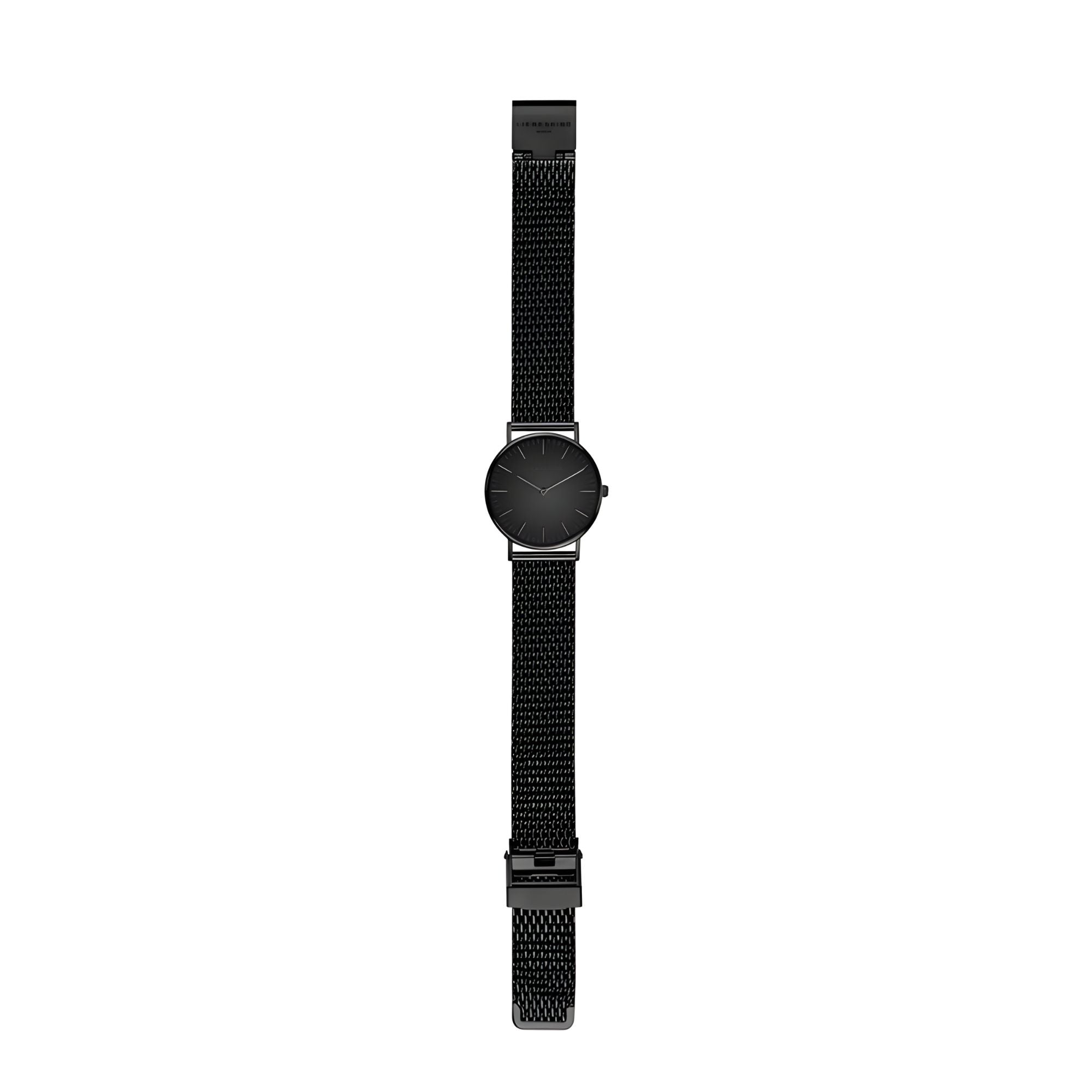 Liebeskind Berlin Armbanduhr mit schwarzem Zifferblatt, schwarzen Indizes, schwarzem Gehäuse und schwarzem Meshband; Zusatzbild