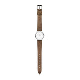 Liebeskind Berlin Armbanduhr mit silbernen Indizes, silbernem Gehäuse und braunem Lederband im Vintage-Style; Zusatzbild