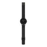 Liebeskind Berlin Armbanduhr mit schwarzem Zifferblatt, silbernen Indizes, schwarzem Gehäuse und schwarzem Meshband; Zusatzbild