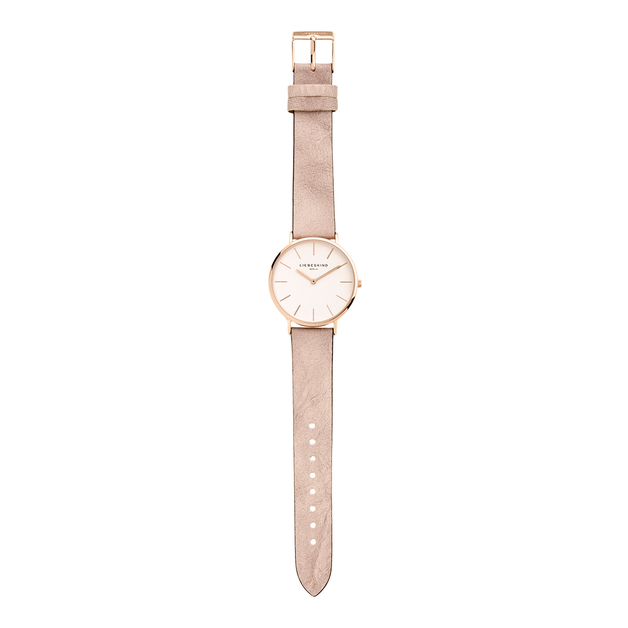Liebeskind Berlin Armbanduhr mit roségoldenem Gehäuse und rosa Lederband; Produktbild