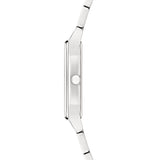 Seitenansicht der LIEBESKIND BERLIN Armbanduhr - The Basic Staple von Liebeskind Berlin. Das schlanke Design und das schlichte silberne Metallband sorgen für einen modernen Look.