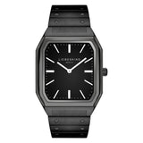 Die LIEBESKIND BERLIN Armbanduhr - The Basic Staple von Liebeskind Berlin ist eine rechteckige schwarze Edelstahluhr mit einem minimalistischen schwarzen Zifferblatt und silbernen Indexen.