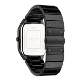 Die LIEBESKIND BERLIN Armbanduhr - The Basic Staple von Liebeskind Berlin bietet ein schlankes, schwarzes, rechteckiges Edelstahldesign für Frauen, das von der Rückseite mit einem stilvollen Branding versehen ist.