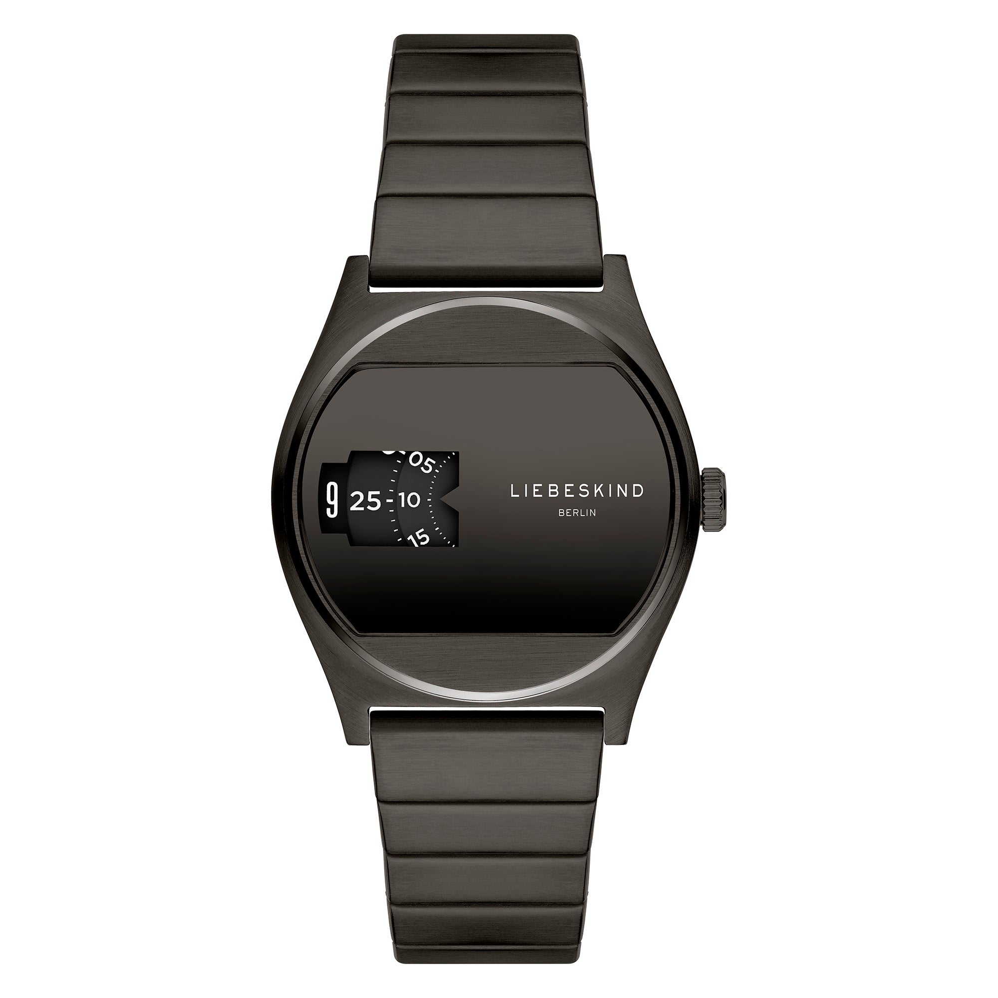 Die LIEBESKIND BERLIN Armbanduhr - Round Vinyl Vision begeistert mit digitaler Anzeige, verspiegeltem Zifferblatt und Metallgliederarmband - ein stilvolles Statement im Retro-Look der 70er Jahre.