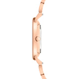 Seitenansicht der LIEBESKIND BERLIN Armbanduhr - Das farbenfrohe Must-Have von Liebeskind Berlin, mit einem runden Gehäuse aus Roségold, einem schmalen Edelstahlarmband und einem raffinierten Quarzwerk.