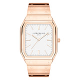 Die LIEBESKIND BERLIN Armbanduhr - The Modern Staple überzeugt mit rechteckigem Gehäuse in Roségold, weißem Zifferblatt und minimalistischen Markierungen - ein elegantes Accessoire von Liebeskind Berlin.