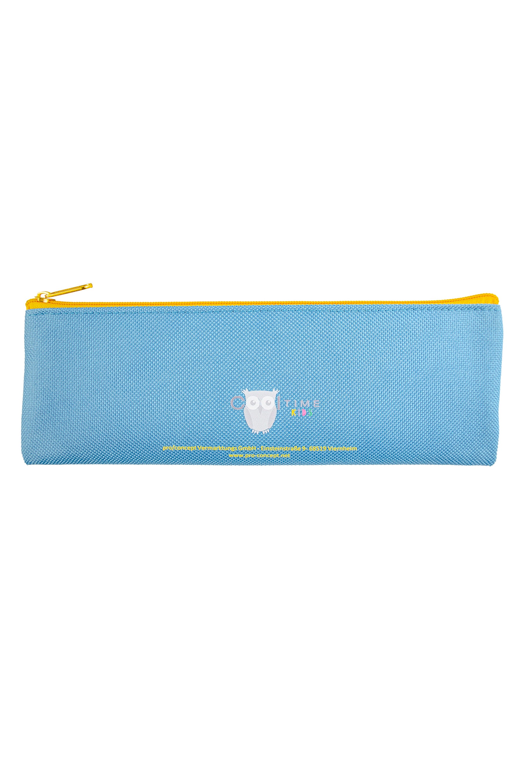 Cool Time Kids Mäppchen in der Farbe blau und gelb, mit buntem Schriftzug; Rückansicht
