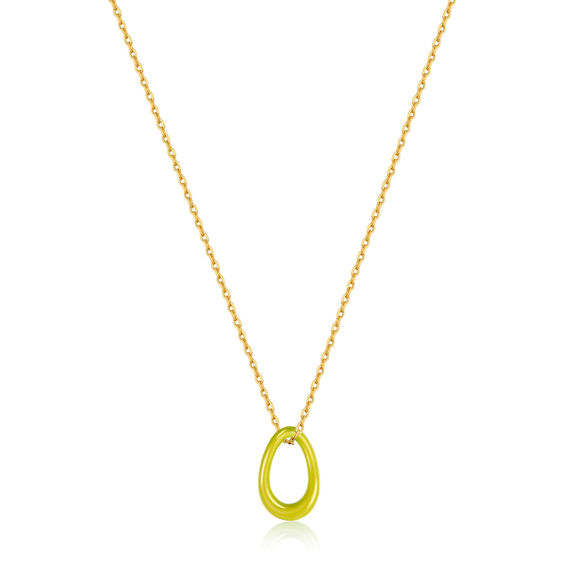 Die Ania Haie Halskette - Neon Yellow Twisted Pendant von Ania Haie ist eine goldene Gliederkette mit einem kleinen, auffälligen ovalen Anhänger in neon-gelber Emaille.