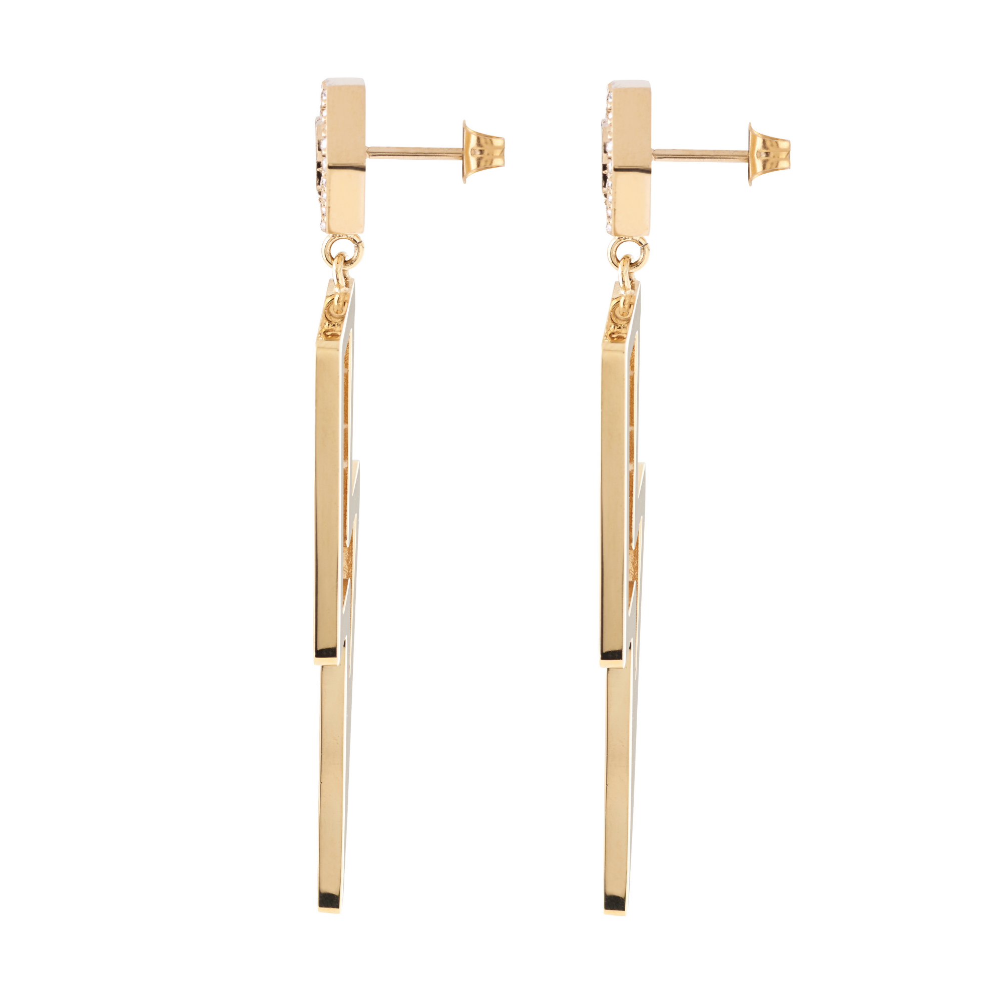 Seitenansicht von Philipp Plein Ohrringe - PLEIN VANITY goldene, geometrische Ohrringe mit quadratischen Anhängern und Ohrstecker, von Philipp Plein.