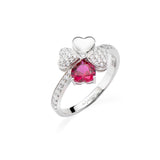 Amen Ring - Der Glücksbringer von Amen: Damenring aus 925er Sterlingsilber mit pinkem, herzförmigem Edelstein, herzförmigen Akzenten und funkelnden Pavé-Kristallen am Band.