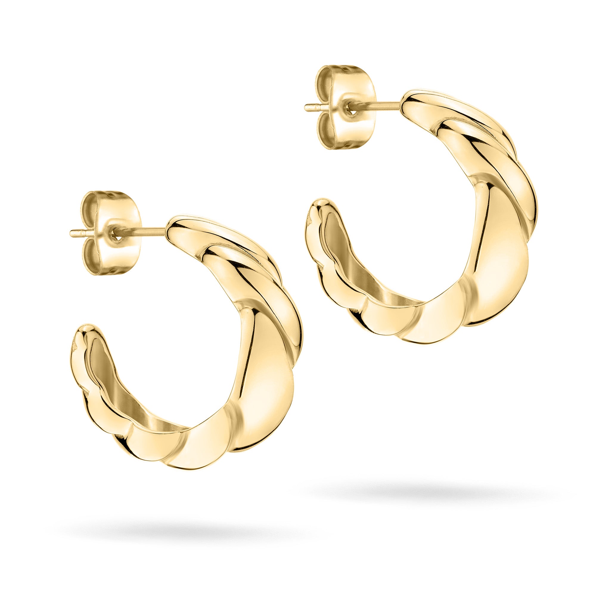Goldfarbene tropfenförmige Ohrringe mit einem polierten, geflochtenen Design, inspiriert von der Tamaris Creole - The Drop Shape von Tamaris, die einen modernen und zeitlosen Look bietet.