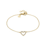 Das Tamaris Armband - Sparkling Hearts ist ein goldenes Kettenarmband mit einem diamantbesetzten Herzanhänger und einem kleinen Herzanhänger in der Nähe des Verschlusses, der es zu einem charmanten Geschenk von Tamaris macht.