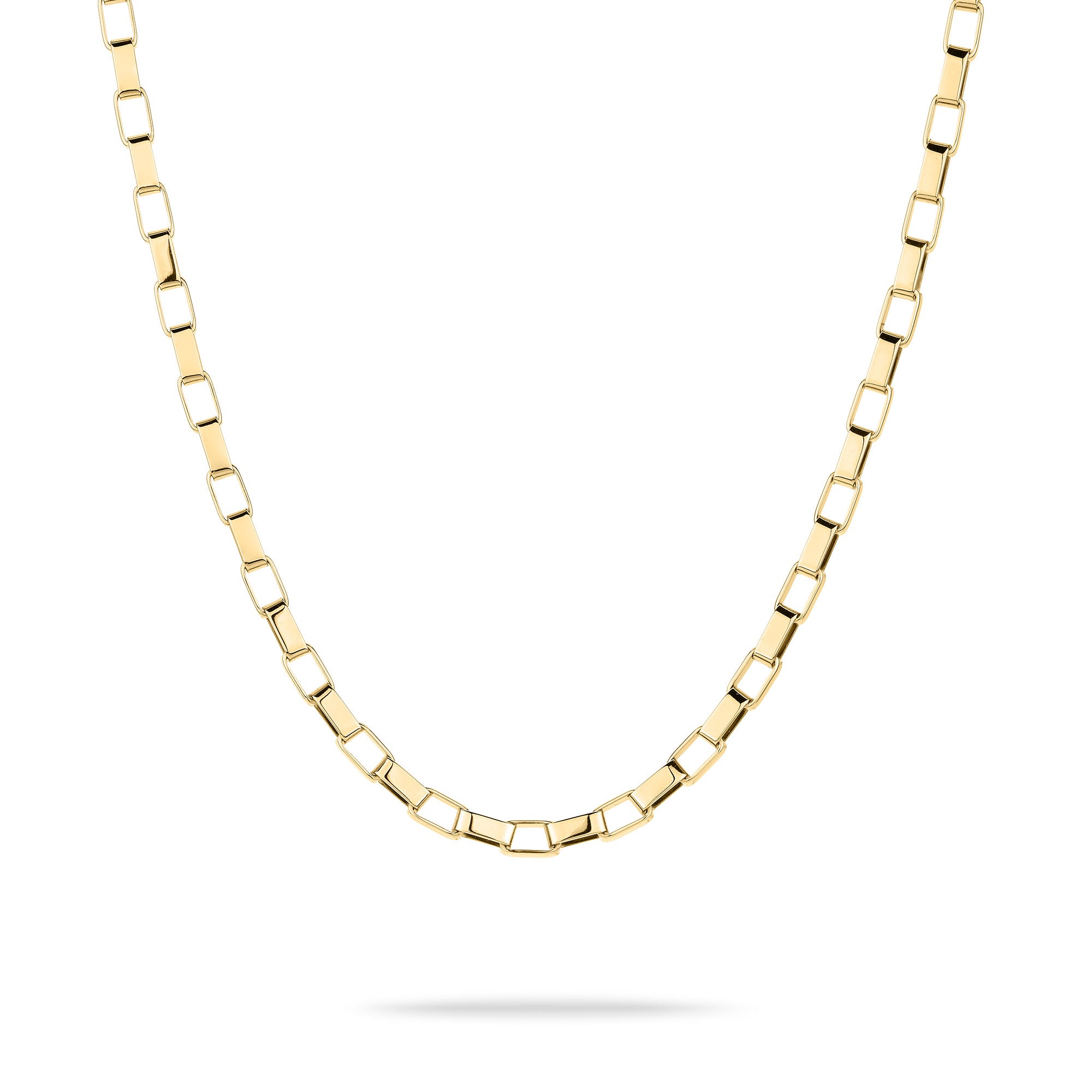 Tamaris Halskette - The Edge von Tamaris auf weißem Hintergrund mit dezentem Schatten - eine elegante rechteckige Gliederkette in Gold, perfekt für jede Gelegenheit.