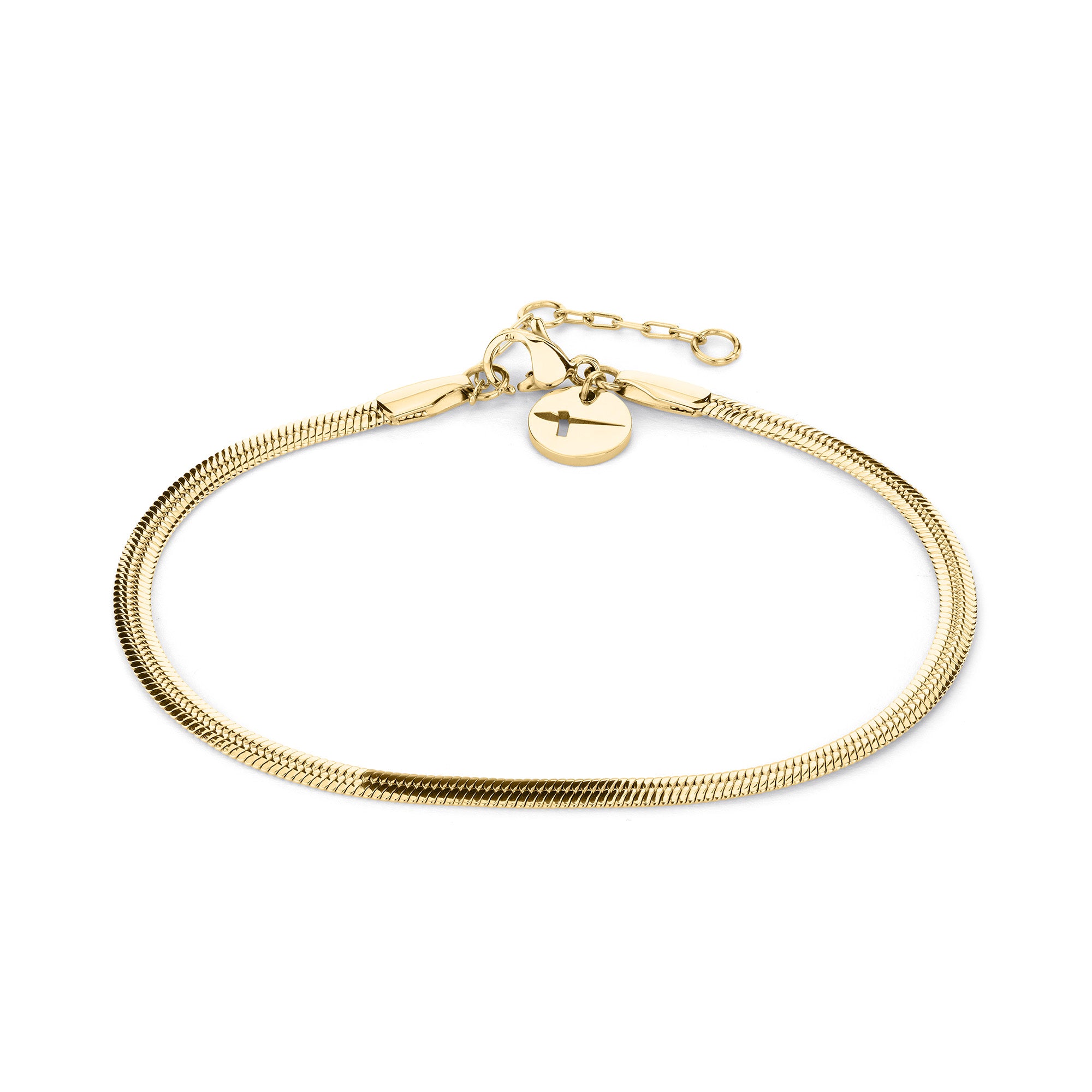 Das Tamaris Set - The Layer: Elegantes Schlangenketten-Armband mit rundem Charme und verstellbarem Verschluss von Tamaris, stilvoll auf weißem Hintergrund präsentiert.