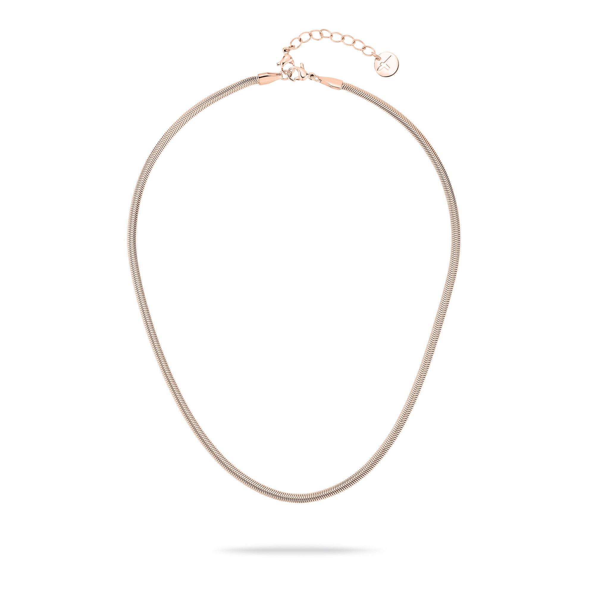 Die Tamaris Halskette - Modern Layering von Tamaris besteht aus einer roségoldenen Schlangenkette mit verstellbarem Verschluss, die auf weißem Hintergrund abgebildet ist.