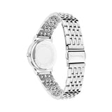 Tamaris Armbanduhr - Der kleine Klassiker: Silberne Damen-Edelstahlarmbanduhr mit Gliederarmband, rückseitig gezeigt mit sichtbarem Verschluss und Gehäuseboden.