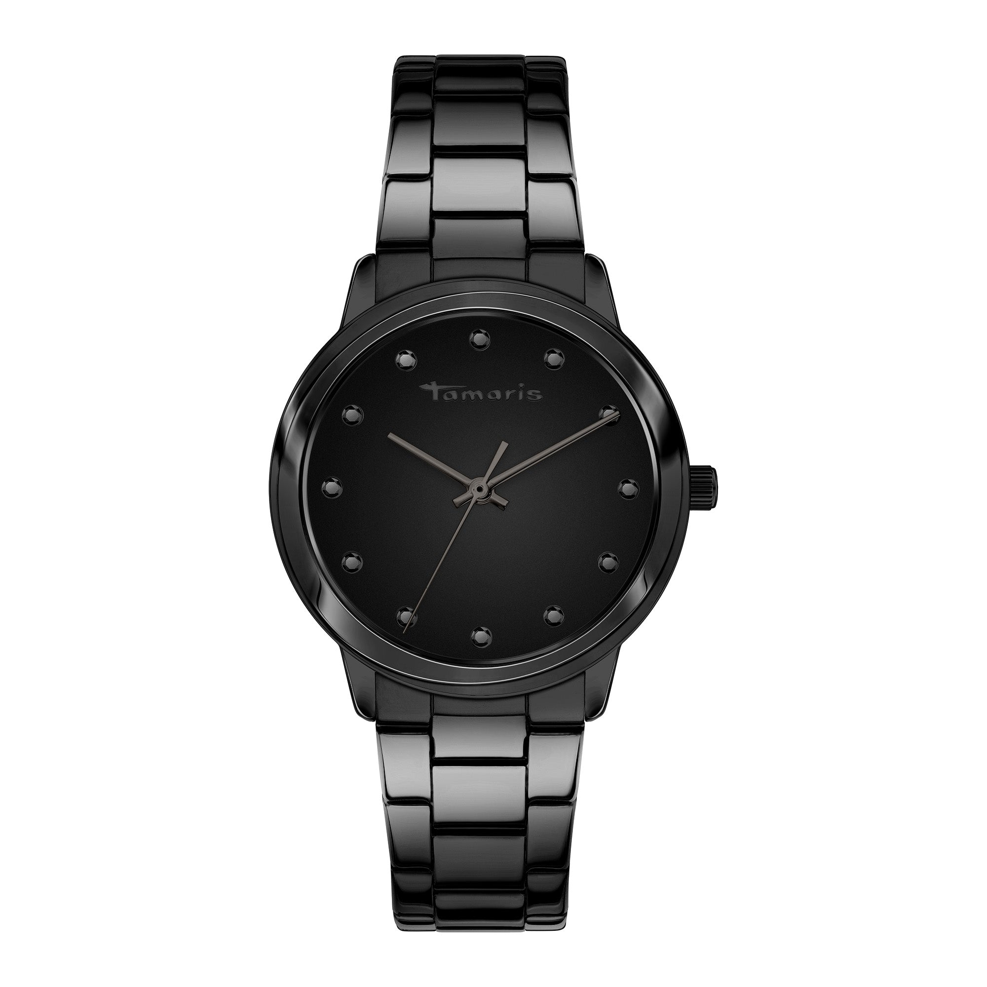 Die Tamaris Armbanduhr - Die Elegance von Tamaris zeichnet sich durch ein schlichtes schwarzes Design, ein Edelstahlband und ein minimalistisches schwarzes Zifferblatt mit Kristallindexen aus - ein zeitloses Accessoire für jede Garderobe.