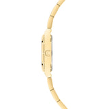 Seitenansicht der Tamaris Armbanduhr - The Cool One in Gold, mit schmalem Band und runder Krone auf der rechten Seite - eine elegante Damenuhr von Tamaris, ideal für einen raffinierten Stil.