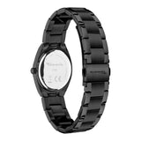 Tamaris Armbanduhr - The Cool One: Schwarze Metallarmbanduhr mit Edelstahlboden, minimalistischem Design und Tamaris-Branding, von hinten gesehen.