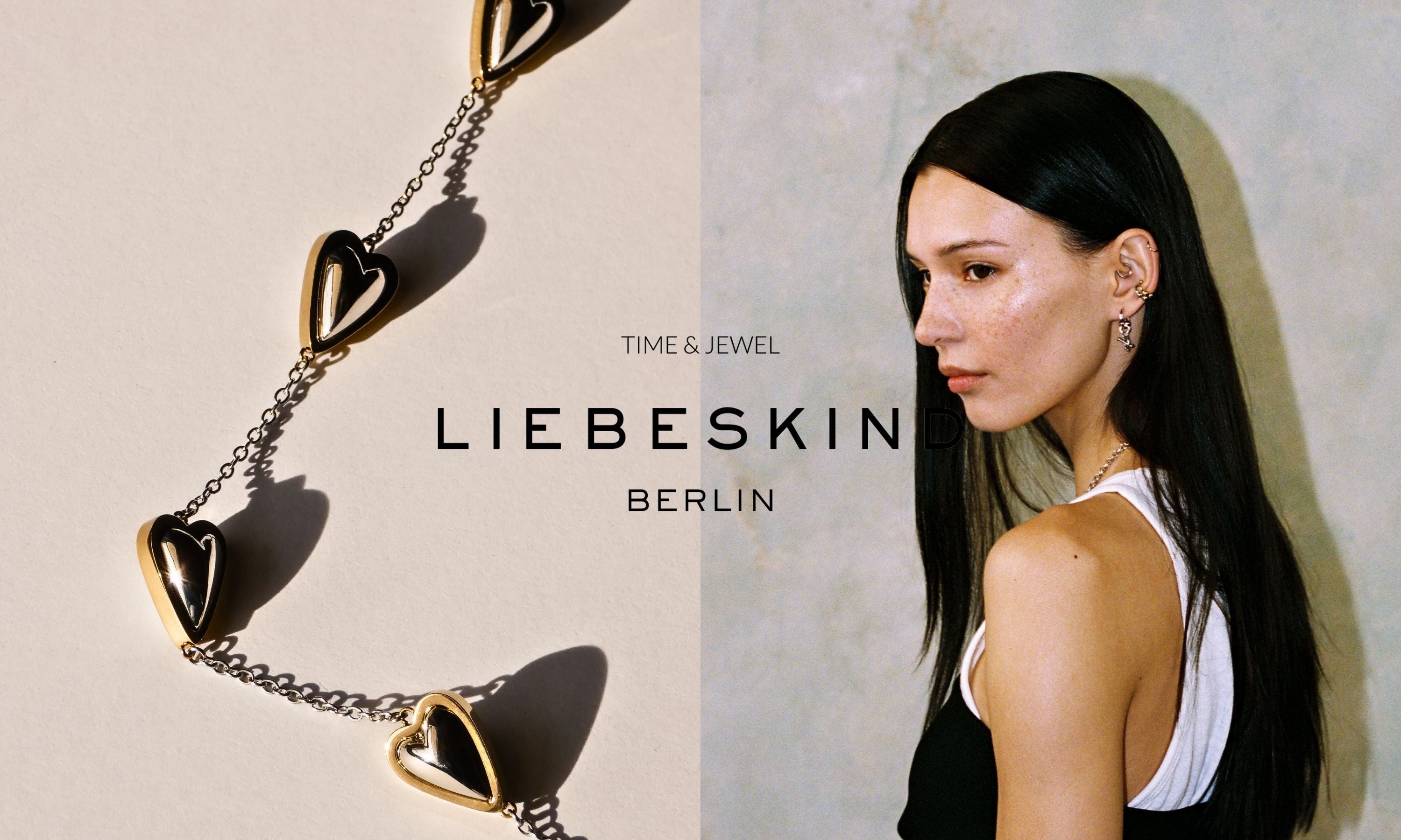 LIEBESKIND BERLIN TIME & JEWEL Herz Halskette und Statement-Ohrringe – minimalistischer Designerschmuck inspiriert vom urbanen Berlin Lifestyle.
