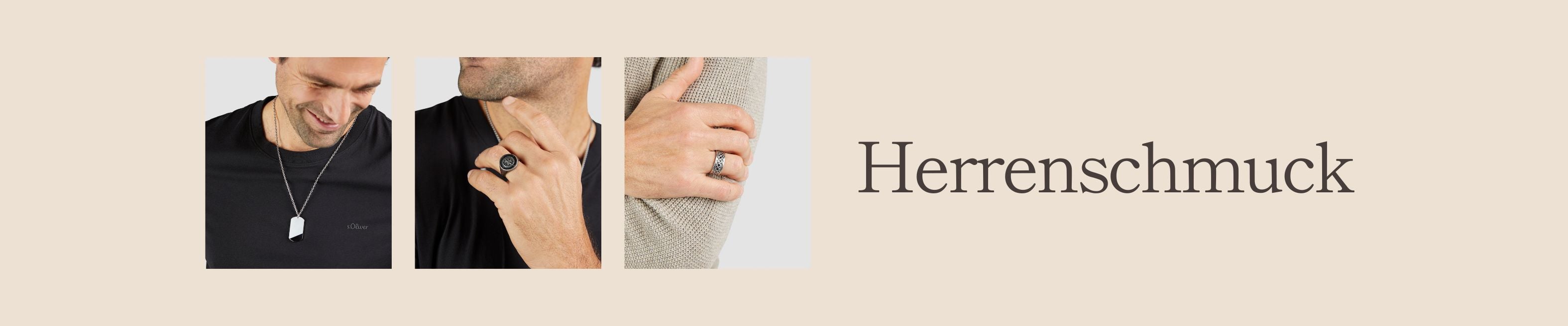 Herrenschmuck Kollektion mit Halskette, Ring und maskulinen Schmuckstücken für Männer.