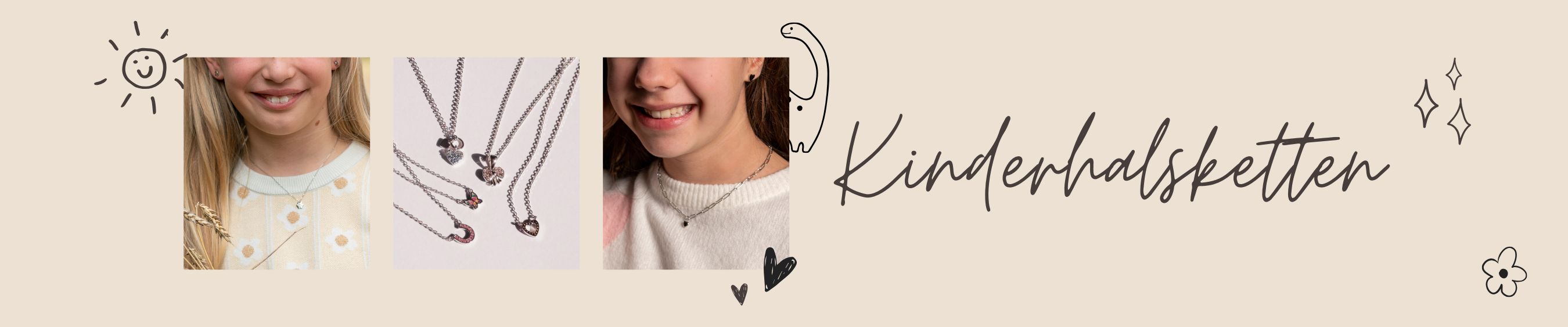 Kinderhalsketten mit niedlichen Anhängern wie Herz und Tiermotiv – zarter Kinderschmuck für Mädchen.