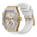 Die ICE Watch Armbanduhr - Boliday White Gold von ICE Watch hat ein rechteckiges Zifferblatt, ein weißes Armband, drei Hilfszifferblätter und ist aus weißgoldenem Kunststoff gefertigt - eine stilvolle Ergänzung der Boliday-Kollektion.