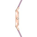 Tamaris Armbanduhr mit silbernem Zifferblatt, roségoldenen Indizes, roségoldenem Gehäuse und rosa Silikonband; Seitenansicht