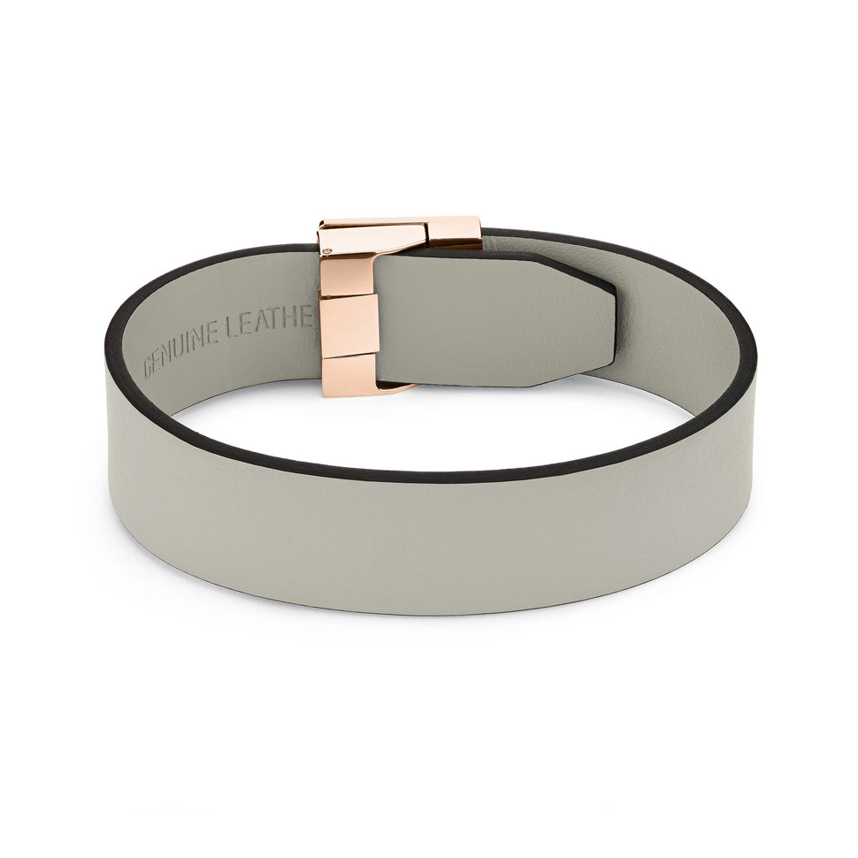 Liebeskind Berlin Armband aus breitem, grauem Lederband mit roségoldenem Edelstahlverschluss; Zusatzbild