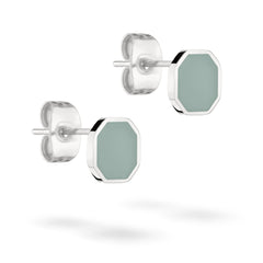 Liebeskind Berlin Ohrstecker in silber, achteckig mit grauer Epoxylackierung und silberner Umrandung; Produktbild