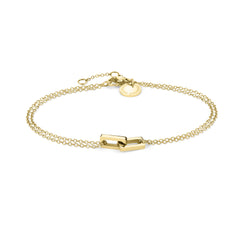 Liebeskind Berlin Armband mit feiner Kette und zwei rechteckigen, ineinandergreifenden Anhänger in der Farbe gold; Produktbild