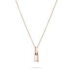 Liebeskind Berlin Halskette mit feiner Kette und einem aus zwei ineinandergreifenden Rechtecken bestehender Anhänger in der Farbe roségold; Produktbild