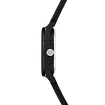 Liebeskind Berlin Armbanduhr mit schwarzem Zifferblatt, Multifunktionswerk, mattiertem schwarzen Gehäuse und schwarzem Silikonband; Seitenansicht