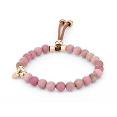 Fynch-Hatton Armband bestehend aus rosa Schmuckstein-Beads und roségoldenen Elementen und Lederband; Produktbild