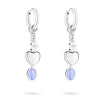 Fynch-Hatton Ohrringe in silber mit drei Anhängern in Herzform, Logoplättchen und oval, lila Edelstein; Produktbild
