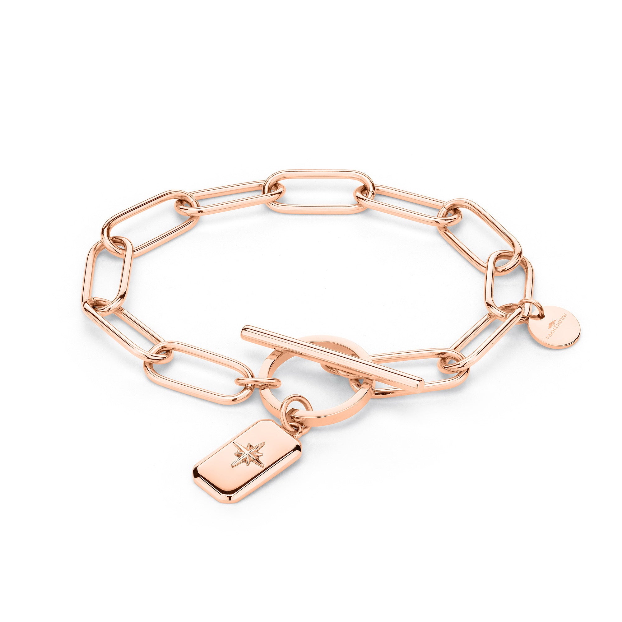 Fynch-Hatton Armband bestehend aus einer roségoldenen Gliederkette mit Anhänger mit Nordstern-Design; Produktbild