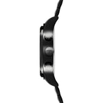 Fynch-Hatton Armbanduhr mit schwarzem Zifferblatt mit silbernen Indizes, Chronographenwerk, schwarzem Gehäuse und schwarzem Gliederband; Seitenansicht