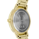 Armani Exchange Armbanduhr mit schwarzem Zifferblatt mit goldenen Indizes, goldenem Gehäuse und goldenem Gliederband; Zusatzbild