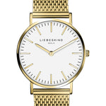Liebeskind Berlin Armbanduhr mit goldenen Indizes, goldenem Gehäuse und goldenem Meshband; Produktbild