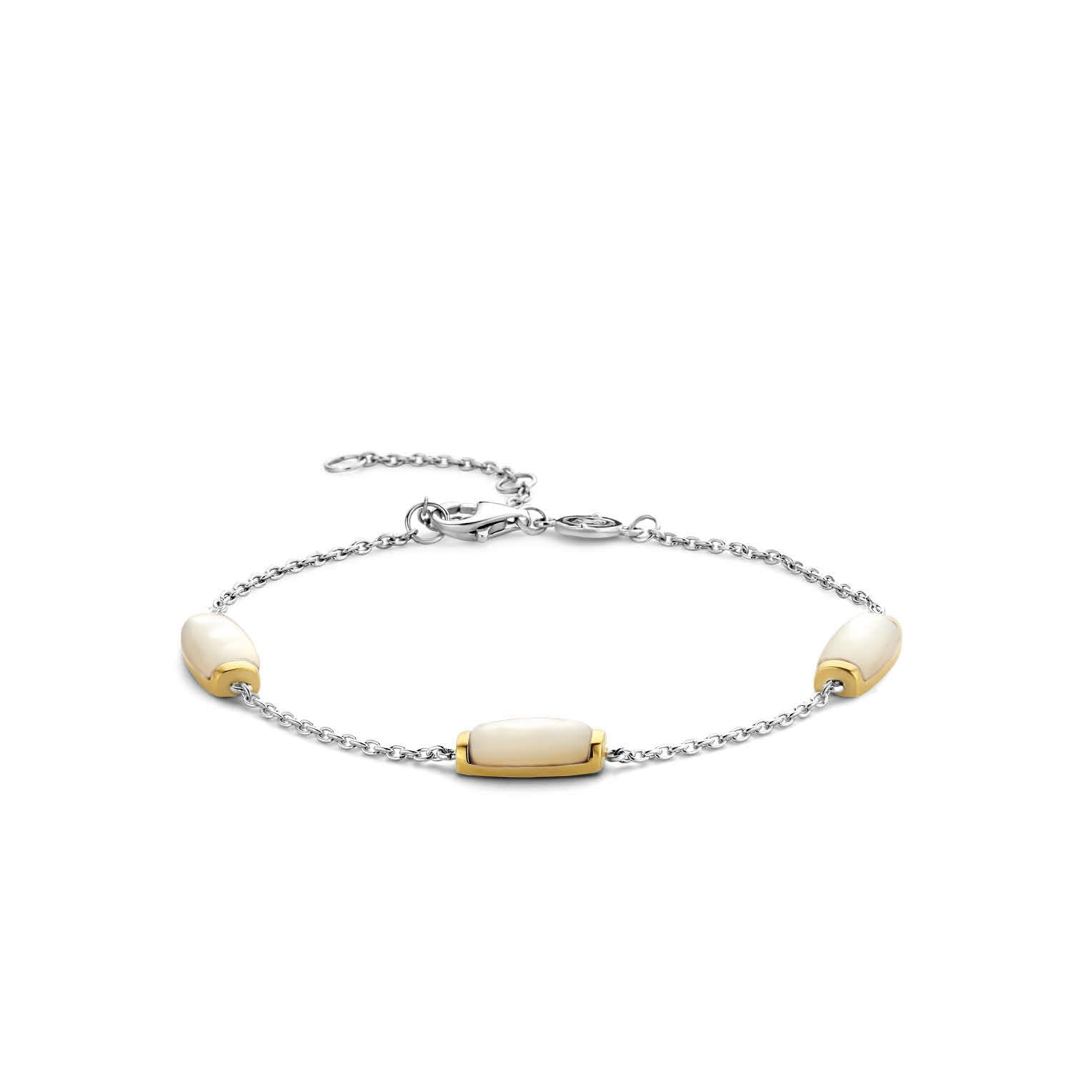 Ti Sento Milano Armband mit feiner Kette und Perlmutt-Detail in Goldbett in der Farbe silber Produktbild