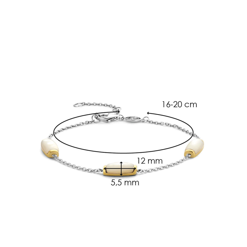 Ti Sento Milano Armband mit feiner Kette und Perlmutt-Detail in Goldbett in der Farbe silber Produktbild inklusive Maße