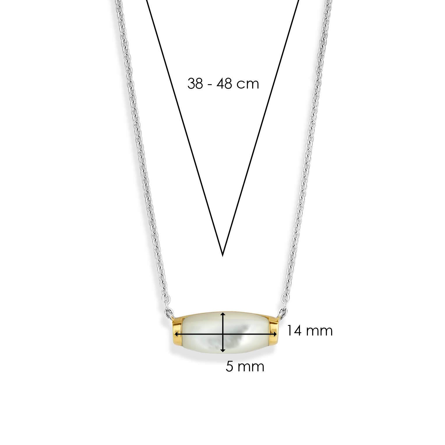 Ti Sento Milano Halskette mit feiner Kette und Perlmutt-Anhänger mit goldenem Akzent Produktbild inklusive Maße