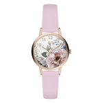 Cool Time Kids Armbanduhr mit Blütenmotiv auf dem Zifferblatt, roségoldenem Gehäuse und rosa Kunstlederarmband; Produktbild