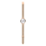 Cool Time Kids Armbanduhr mit einem silbernen Zifferblatt mit glitzernden Schmetterlingen, roségoldenem Gehäuse und roségoldenem Meshband; Zusatzbild