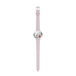 Cool Time Kids Armbanduhr mit Blütenmotiv auf dem Zifferblatt, silbernem Gehäuse und rosa Kunstlederarmband; Zusatzbild