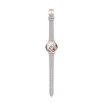 Cool Time Kids Armbanduhr mit Blütenmotiv auf dem Zifferblatt, roségoldenem Gehäuse und grauem Kunstlederarmband; Zusatzbild