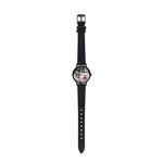 Cool Time Kids Armbanduhr mit Blütenmotiv auf dem Zifferblatt, schwarzem Gehäuse und schwarzem Kunstlederarmband; Zusatzbild