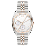 Liebeskind Berlin Armbanduhr mit silbernem Gehäuse, roségoldener geriffelten Lünette, Multifunktionswerk und bicolor roségold silbernem Edelstahlband Produktbild