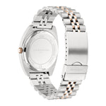 Rückansicht der Liebeskind Berlin Armbanduhr - The Multifunction mit einem zweifarbigen silber- und roségoldenen Edelstahlgliederband.